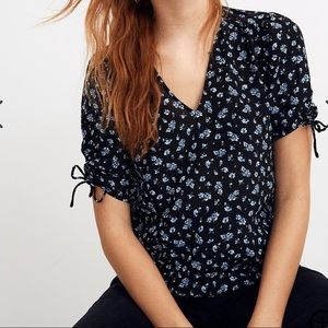 Madewell Silk Cinch-Sleeve Top in Baby's Breath XL